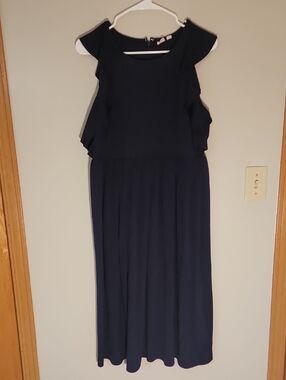 GAP Navy Ruffle-Detail Midi Dress